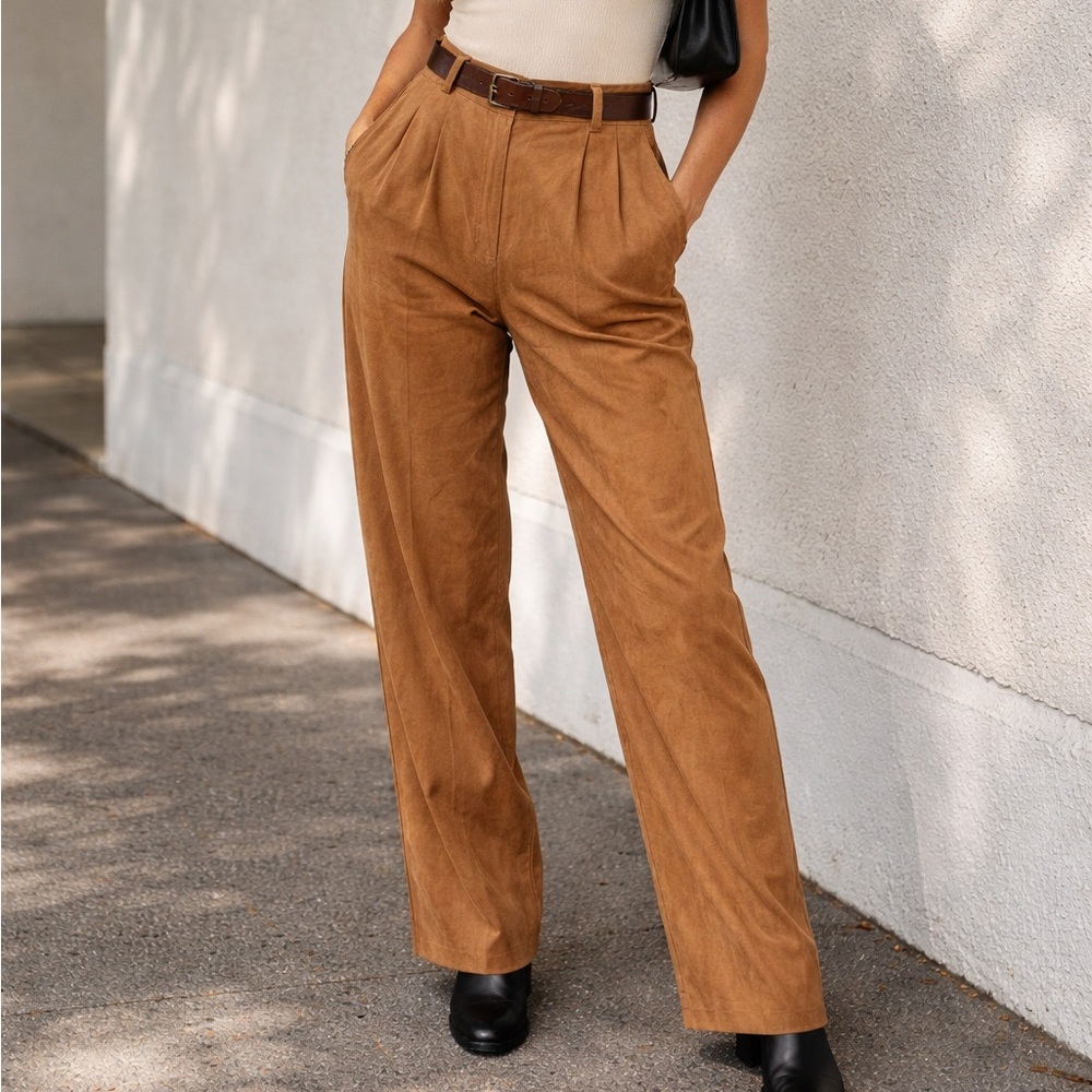 Alcott & Andrews Vintage 100% Lamb Suede Leather Pants Brown High Waist Sz 4
